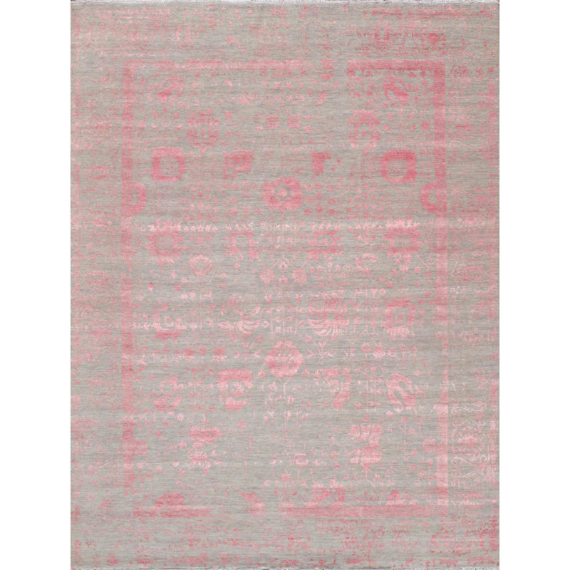 Tapis beige / rose en laine / coton oriental noué à la main 8 pi x 9 pi 8 po Oriental