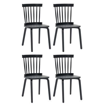 Ensemble de 4 chaises de salle à manger Windsor, dossier en bois de style champêtre, siège large, style Mid-Century moderne de style champêtre français, pour restaurant de salon, noir