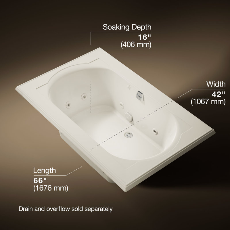 Memoirs 66" X 42" Whirlpool Bath, Drop-In With Center Rear Drain, Biscuit