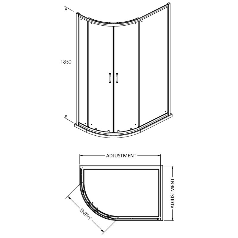 nuie Ella  1200 x 800mm Chrome Offset Quadrant Shower Enclosure