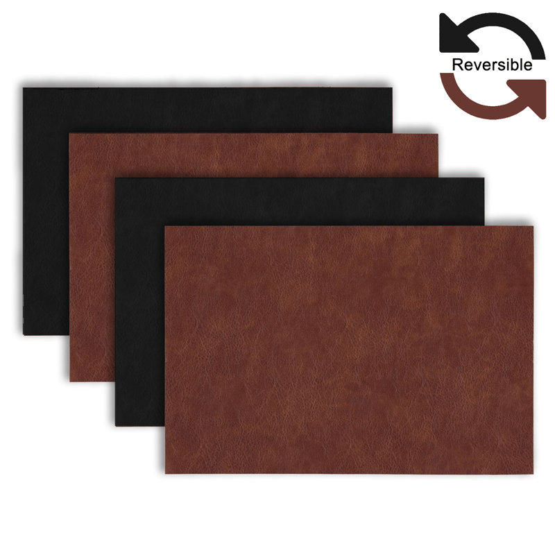 Dainty Home Florence Vegan Leather Reversible 12" x 18" Rectangular Placemat Set, Florence Saddle Black