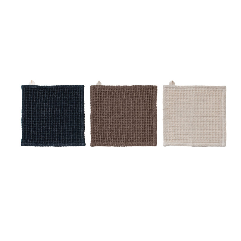 Cotton Dishcloth On A Mango Wood Board, Black/Brown/Beige