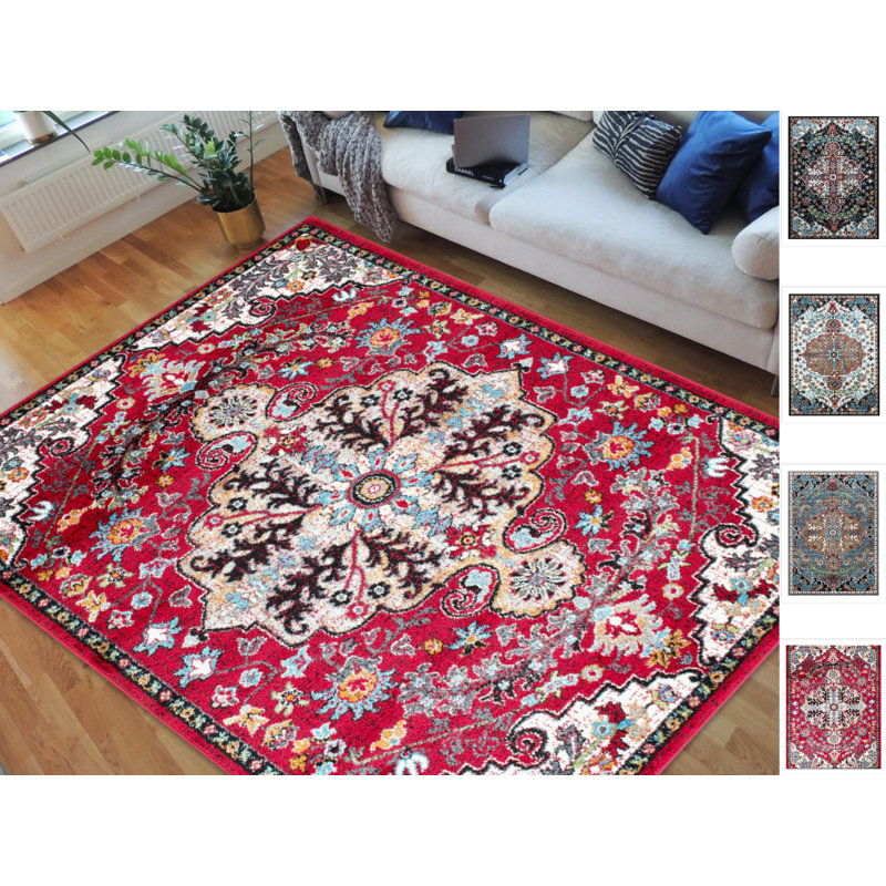 Tapis rouge tissé à la machine Aeryn, Rectangle 7 pi 8 po x 10 pi
