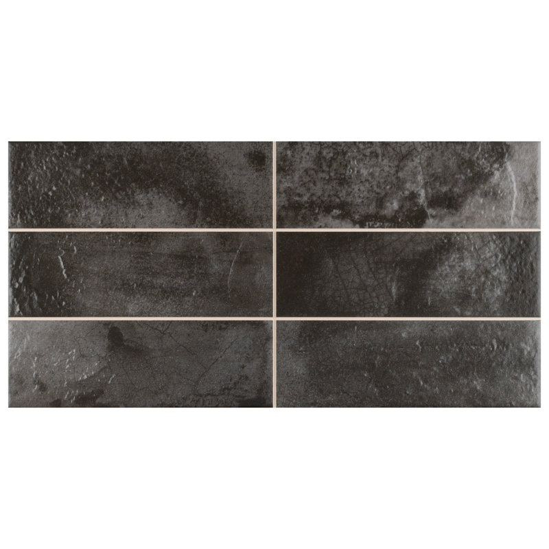 Kings 8" x 16" Ceramic Stone Look Wall Tile, Black