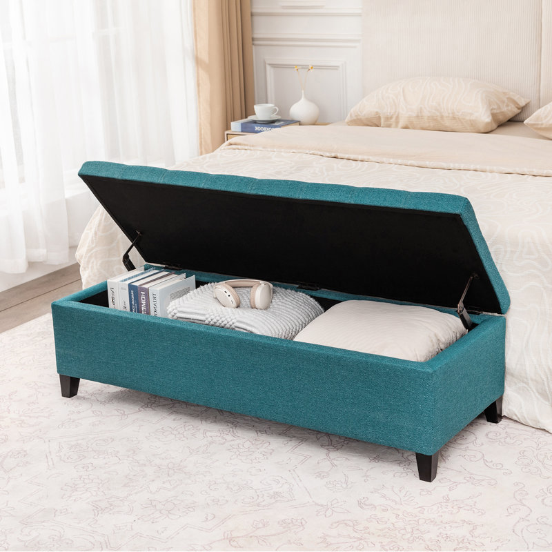 51-Inch Rectangular Storage Ottoman Bench For Bedroom, Teal