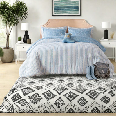 -Piece Western Cowgirl Bedding Sets, Blue Microfiber Twin XL for Girls