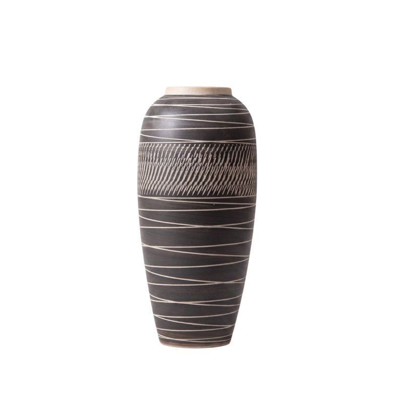 Grand vase brun foncé en céramique texturé sculpté à la main 13,7 pouces