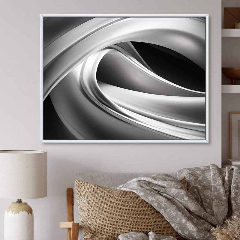 Silver Speed fractal Wave II - Abstract Fractal, art mural, Cadre flottant blanc, H 30 po x l 40 po x P 1,5 po