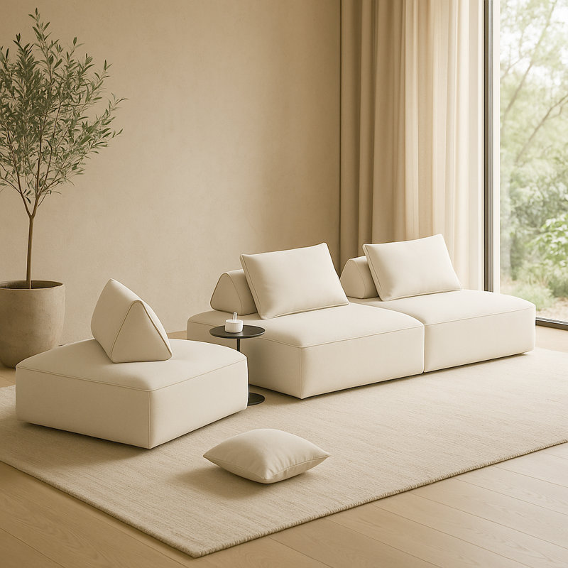 Canapé modulaire surdimensionné de 139 po - Chenille, dossiers amovibles, sans assemblage, beige / gris foncé, Blanc