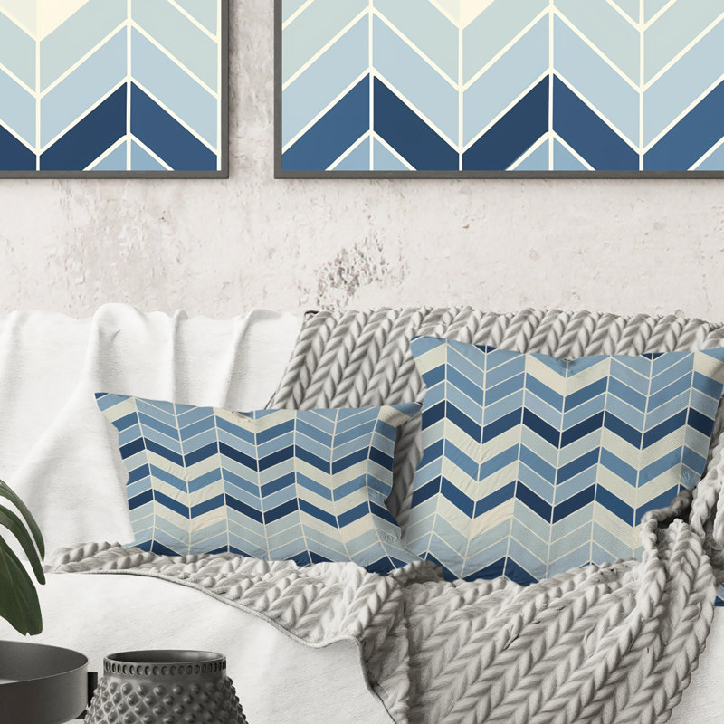 Coussin décoratif à chevrons bleu marine Midcentury, H 16 po x l 16 po