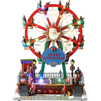14.8"H Animated Carnival Ferris Wheel (Moving Wheel) - LED, 8 Music, Adapter - Hand-Painted Resin