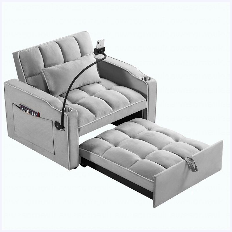 Canapé-lit convertible avec canapé-lit et canapé-lit escamotable réglable, Velours gris