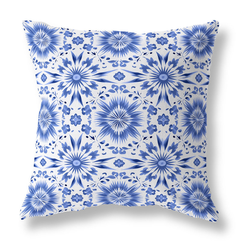 Indoor / Outdoor Square Cushion, 66cm H x 66cm W, Blue/White 