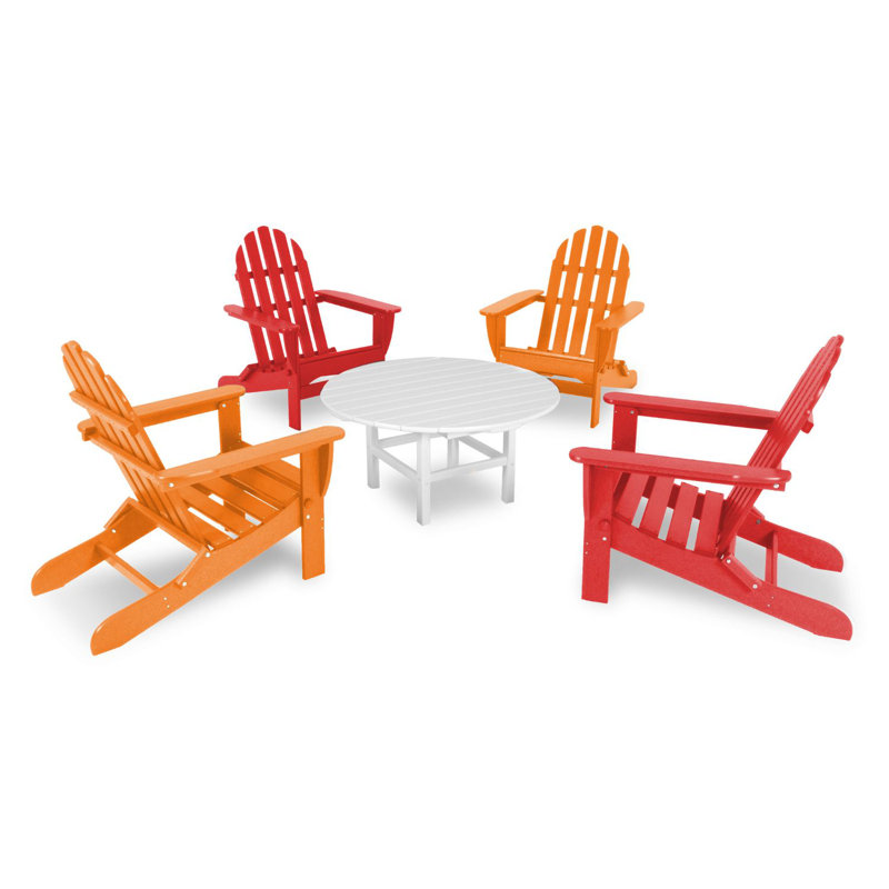 POLYWOOD Classic Adirondack Folding Adirondack 5-Piece Conversation Group, Sunset Red/Orange