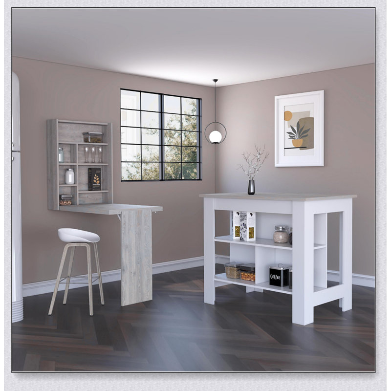 Wilmington 10-Shelf 2-Piece Kitchen Set with Island and Foldable Table, Perfect for Storage and Space Efficiency
