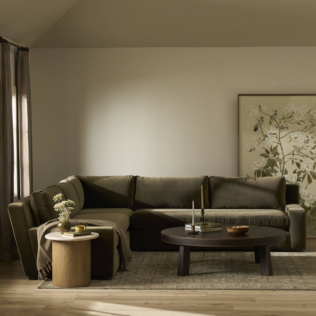Marcelle Velvet Modular Sectional, Surrey Olive Performance Velvet