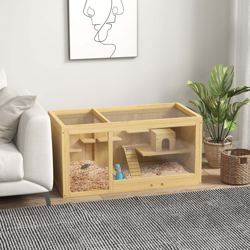 Versatile Wooden Hamster Cage with Multiple Play Features and Easy Maintenance
