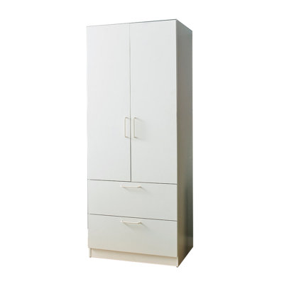 Rema 2 portes avec 2 tiroirs, barres de suspension chromées, bois blanc Rema
