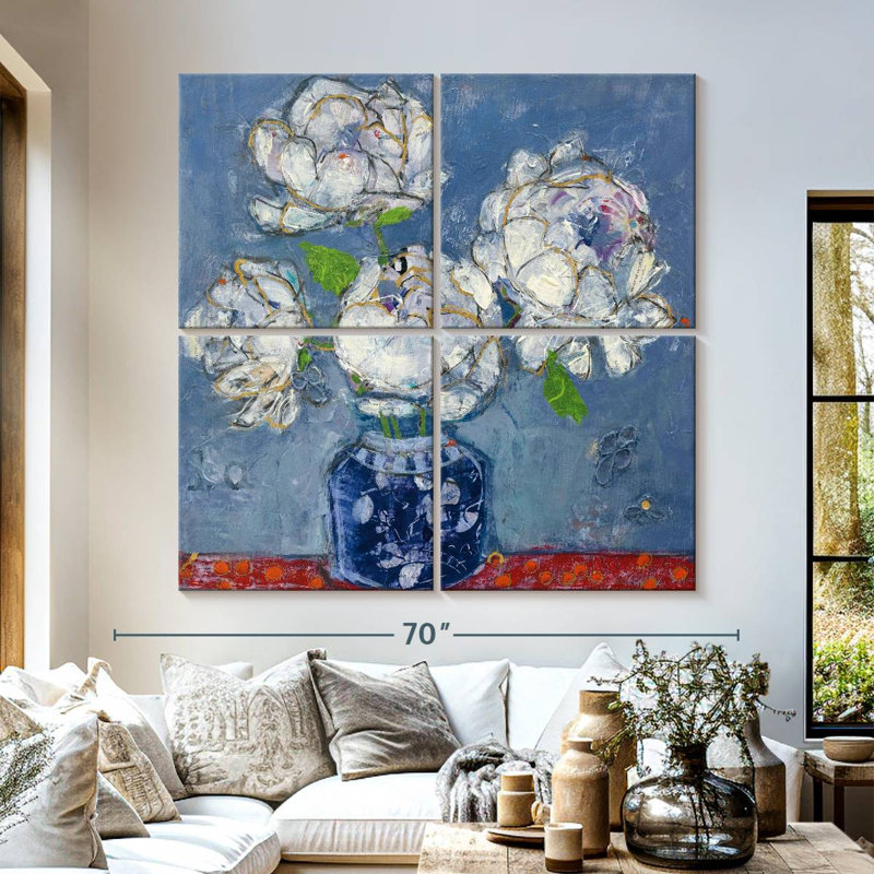 Vase de pivoines bleu Harnek, H 57 po x l 57 po