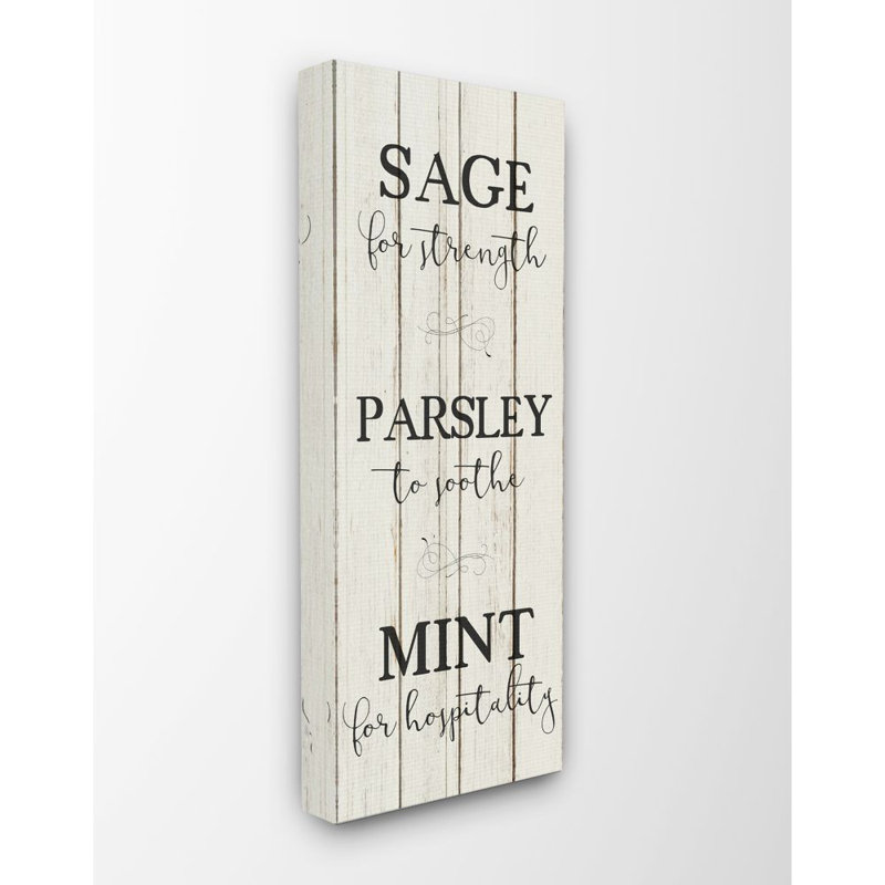 «Sage Herb Kitchen Dining Room Wood Textured Word Design», impression sur toile, Toile, H 24 po x l 10 po x P 1,5 po