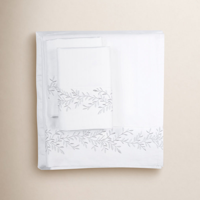 Canberra Floral Sheet Set, King Sheet Set with 2 Pillowcases, White