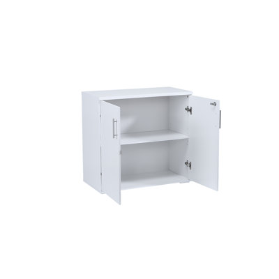 Lancaster 31.5”W Lockable Storage Cabinet with Adjustable Shelf & Leveling Feet — 2-Door Utility Cupboard for Home Office, Pantry, Laundry, Mudroom & Garage (Desk-Height 29.5”H)