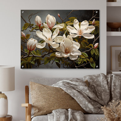 White Green Magnolias Magnolia Serenity - Magnolias Acrylic Wall Art Decor