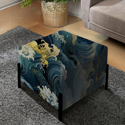 Motif de vagues japonaises Hokusai - repose-pieds carré côtier