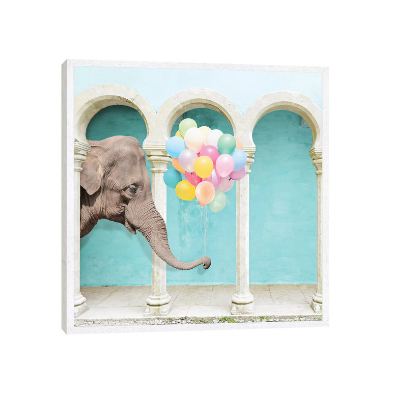 An Elephant Never Forgets by Erin Summer - Print on Canvas, 45.72cm H x 45.72cm W x 3.81cm D, White Framed