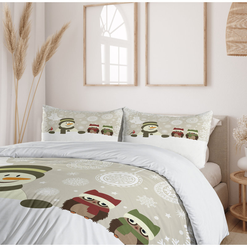 Twin Christmas Snowman and Owls Microfiber Duvet Set