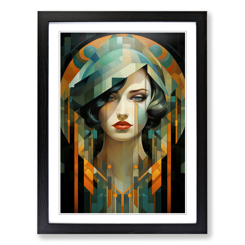 Art Deco Woman Geometric Art Framed Print, Black Framed, 64cm H x 46cm W