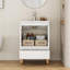 Ensemble de meuble-lavabo moderne 24 po avec lavabo, meuble-lavabo avec 2 portes et 1 tiroir, système anti-égratignures, conception sans poignée, pieds en bois massif naturel, lavabo en céramique, assemblage facile, blanc brillant
