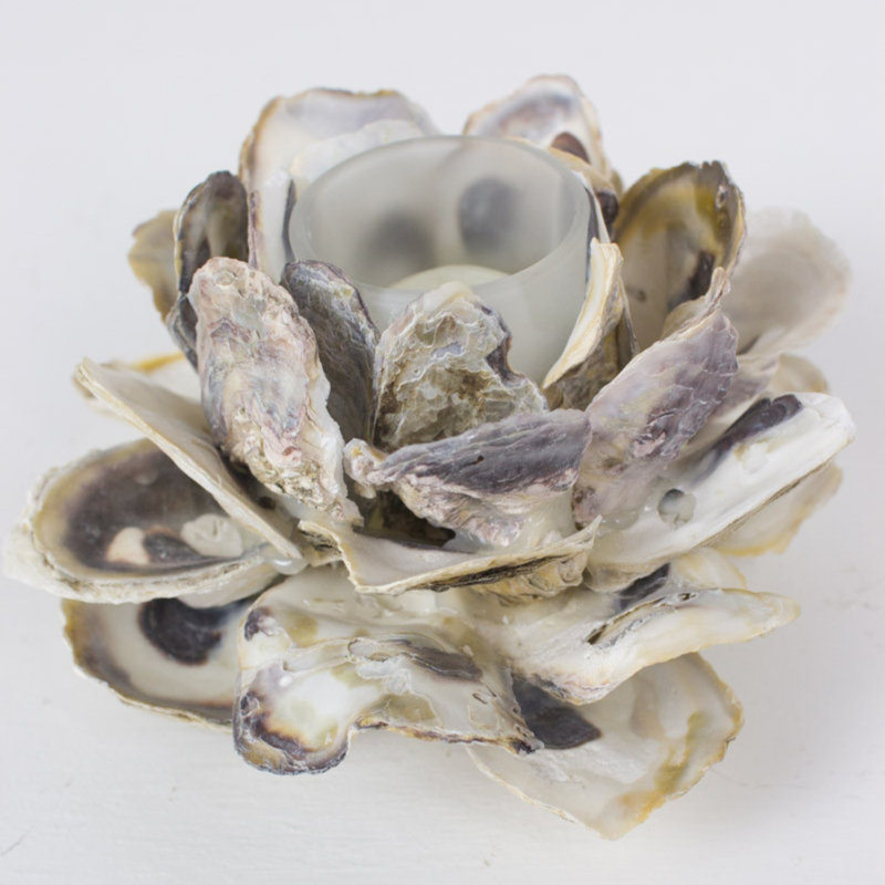  Flower-Shaped Oyster Shell Candle Holder 3" H Set of 4