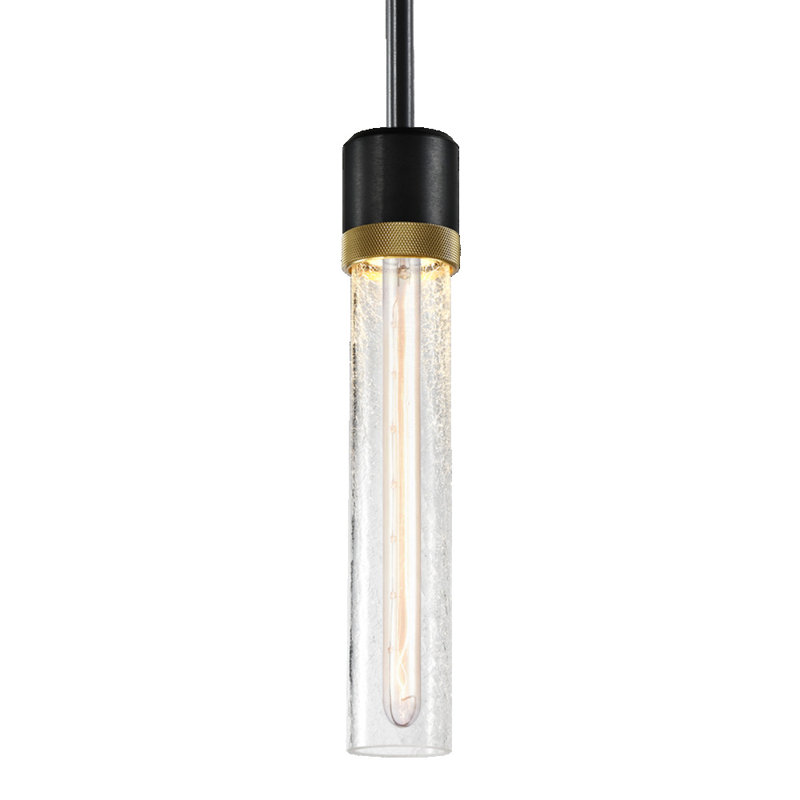 3" E26 Cylindrical Pendant Light, 18" Crackled Glass And Satin Brushed Black Finish, H 65,13 po x l 2,75 po x P 2,75 po