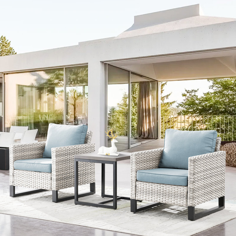 Nazime 2 Person Seating Group with Cushion, Light  Blue, Light Gray