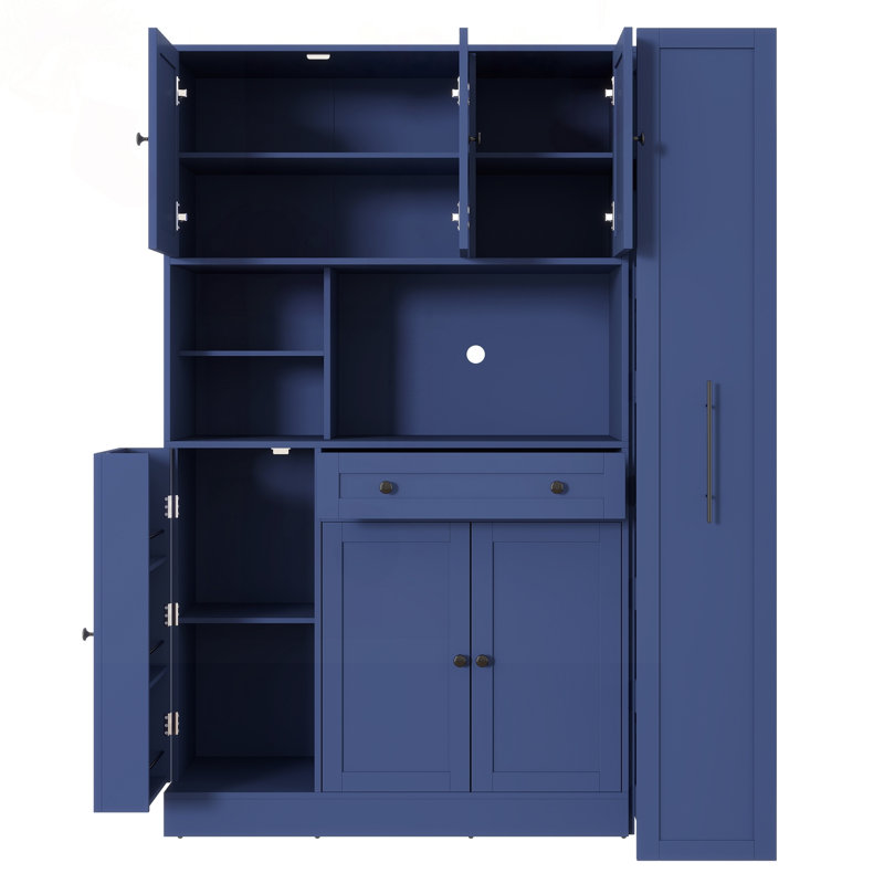 Buffet avec huche et armoire latérale escamotable, Bleu, Noir