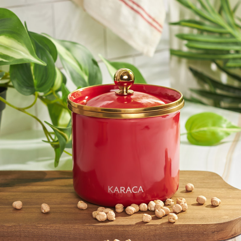 Karaca Troy Enamel Storage Jar, Small, Red