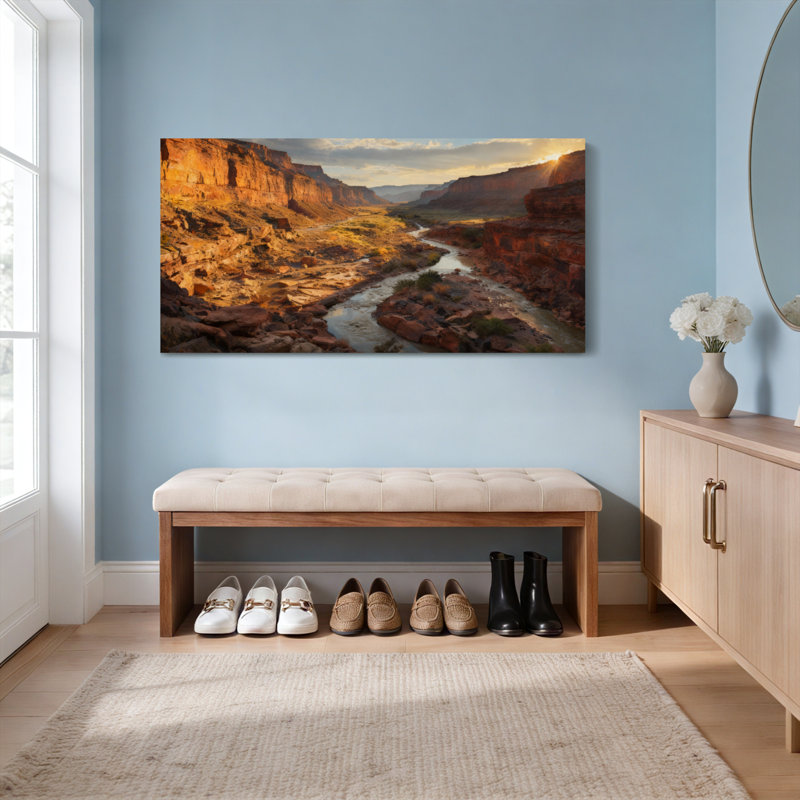 Tableau sur toile tendue représentant un coucher de soleil sur un paysage de canyon désertique (lot de 1), H 20 po x l 40 po