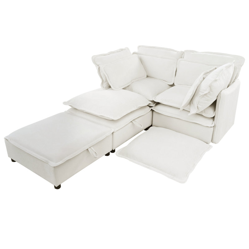 Double-Layer Cushion Modular Sofa, Freely Combinable, 4-Seater With Storage Function, Includes 4 Soft Cushions