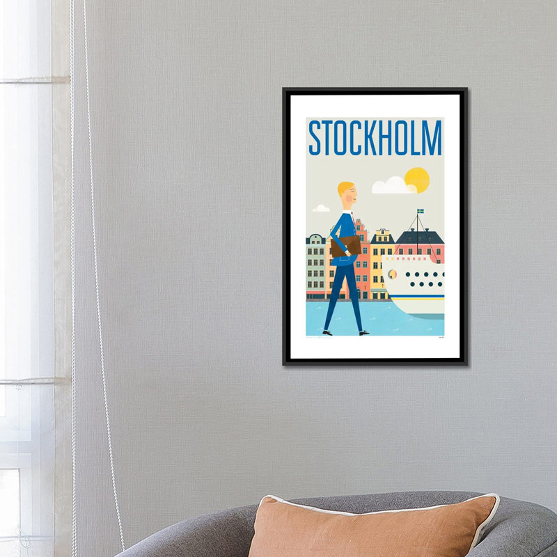 «Stockholm», impression sur toile, H 26 po x l 18 po x P 1,5 po, Toile avec cadre noir, Pas de tapis