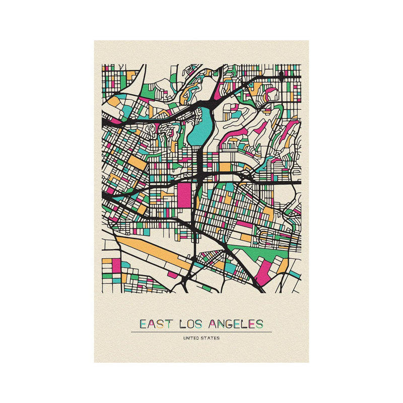East Los Angeles, California Map by Ayse Deniz Akerman - Wrapped Canvas Gallery-Wrapped Canvas Giclée