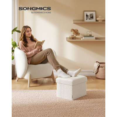 Banc de rangement avec repose-pieds, coffre de rangement, banc de bout de lit 12,2 po x 16,1 po x 12,2 po, charge jusqu'à 286 lb, pour le salon, la chambre à coucher, le vestibule, blanc crème