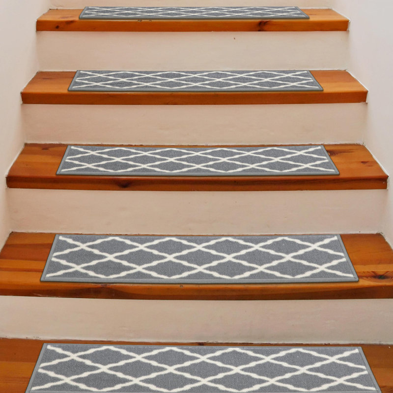 Tapis d'escalier Glamour Ottomanson , Gris, 14, Rectangle 8,5 po x 2 pi 2 po