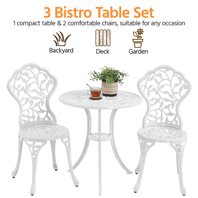 color  All Weather Table Set Antique Aluminium Bistro Dining Set, White