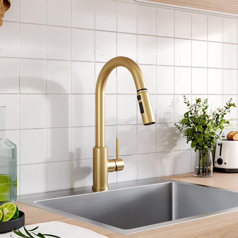 Living And Home Pull Down Kitchen Faucet, Gold