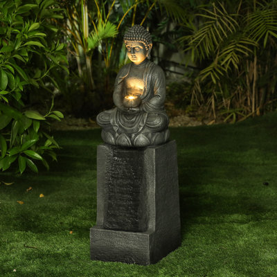 34.5'' H Hand Crafted Meditating Buddha Weather Resistant Floor Fountain with LED Light