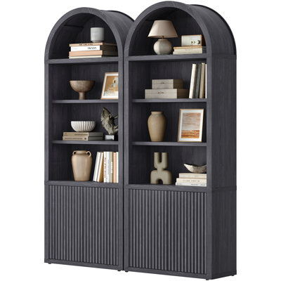 5-Tier Bookcase With 2 Fluted Doors And Adjustable Shelves