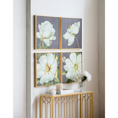 4 Pieces White And Gold Botanical Wall Art Prints, 20 X 20, Home Decoration, Construction For All Rooms , 20x20 Inches, Decor Various Spaces,