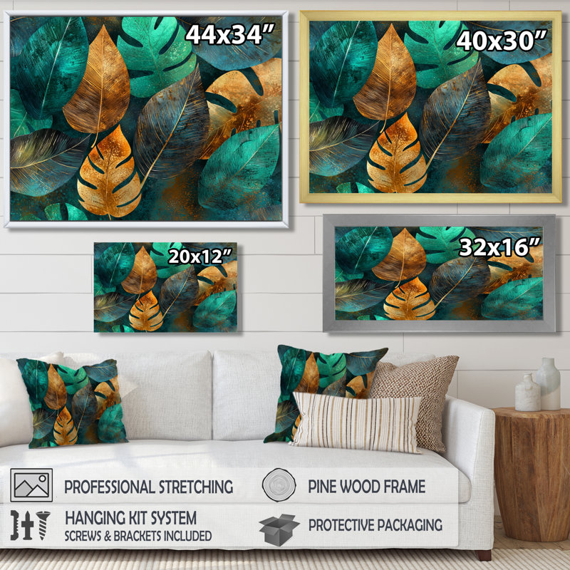 Vert et orange éthéré sérénade de feuilles II - feuilles, art mural, H 12 po x l 20 po, Toile tendue, Ne s’applique pas