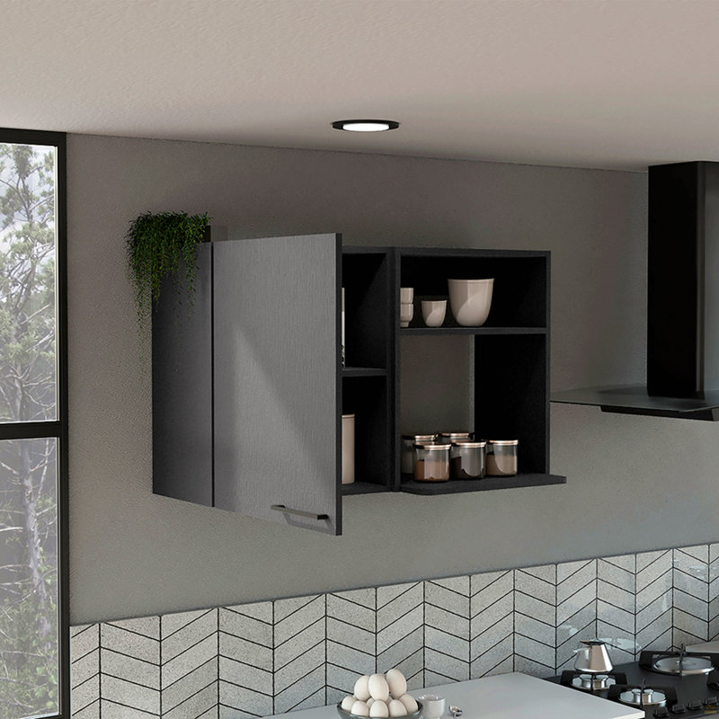 Armoire murale de cuisine Bussolengo, deux tablettes, Noir